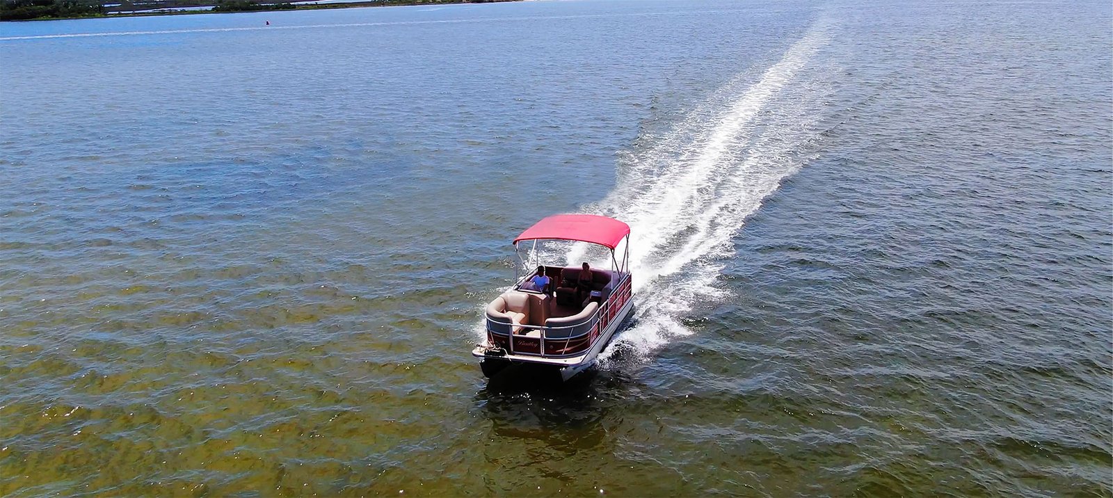 Red-Pontoon-on-Lake Red Pontoon on the lake